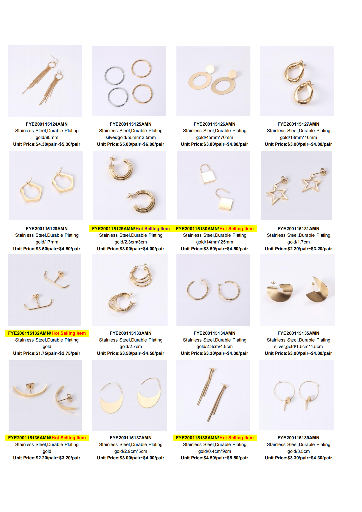 Stainless Steel Gold Earrings 2020-2023
